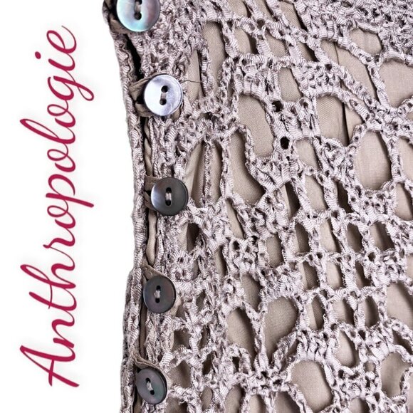 ANTHROPOLOGIE BETH BOWLEY Open Knit Nude Crochet Pencil Skirt, Size Medium - Picture 6 of 7